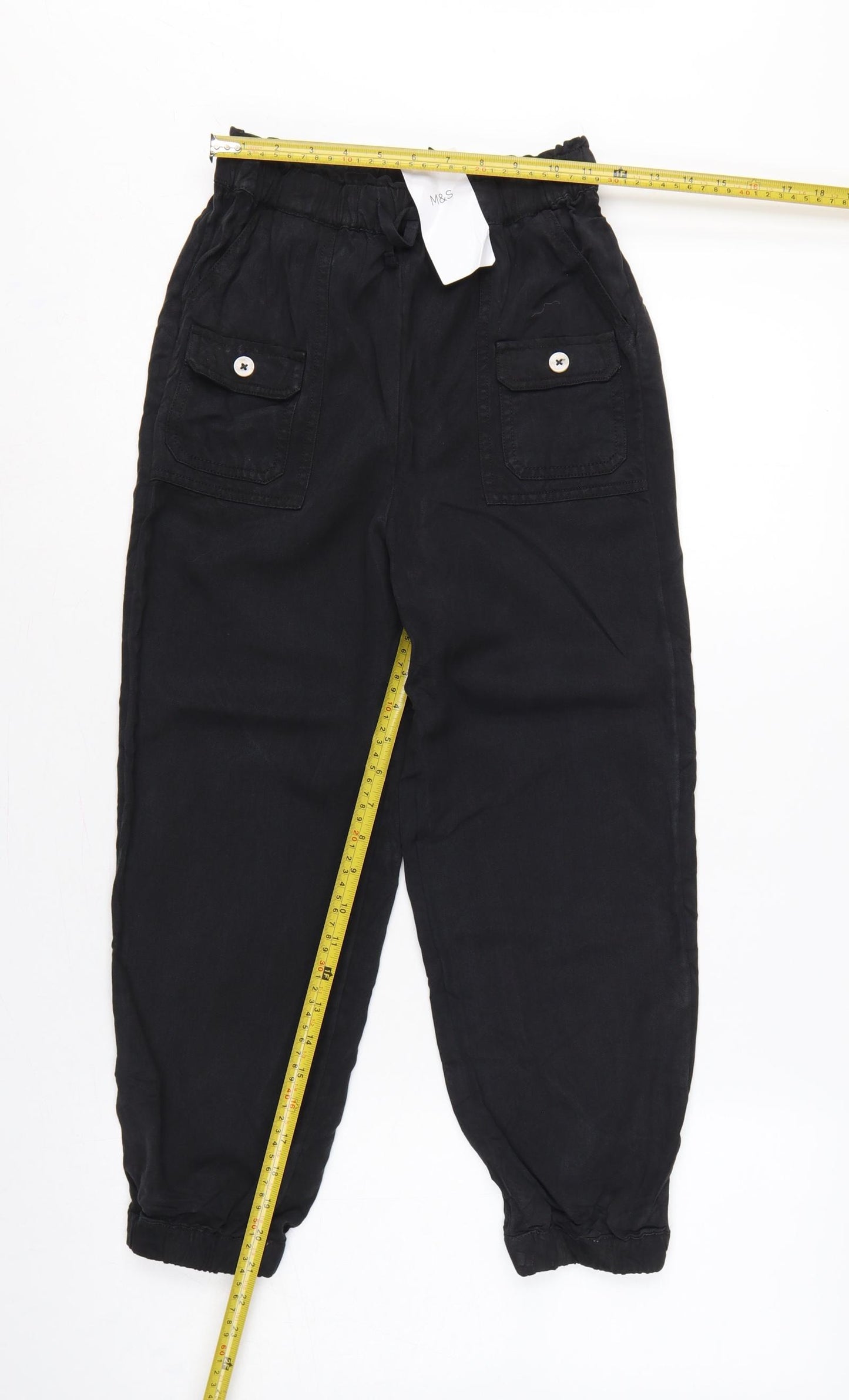 M&S Girls Black Cargo Trousers 10-11 Years Lyocell Drawstring Pockets