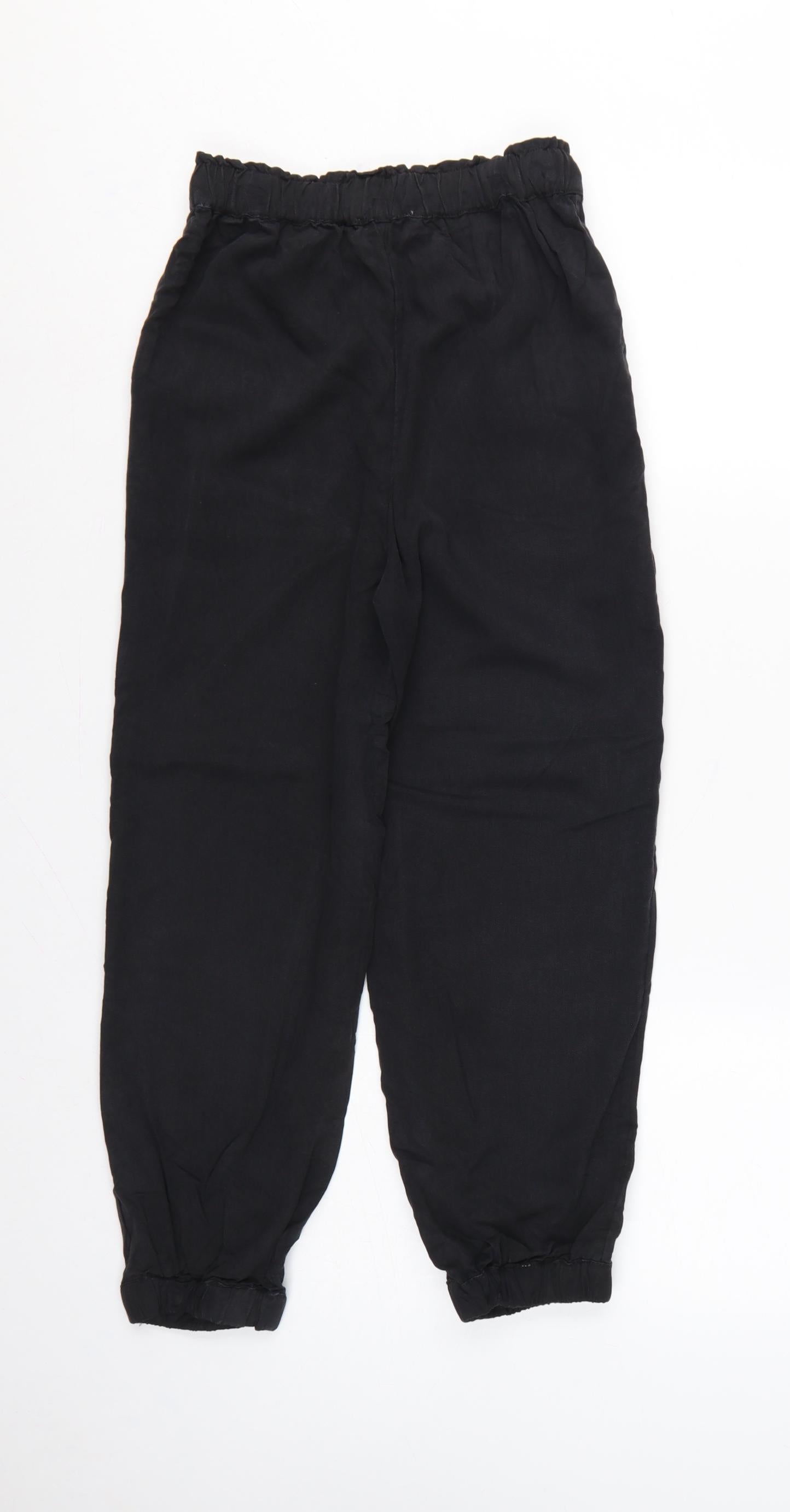 M&S Girls Black Cargo Trousers 10-11 Years Lyocell Drawstring Pockets