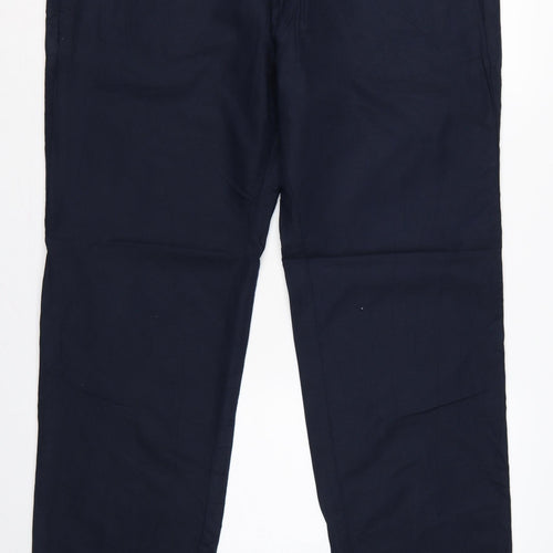 Marks and Spencer Men Blue 42 33 Regular Fit Linen Cotton Chino Trousers