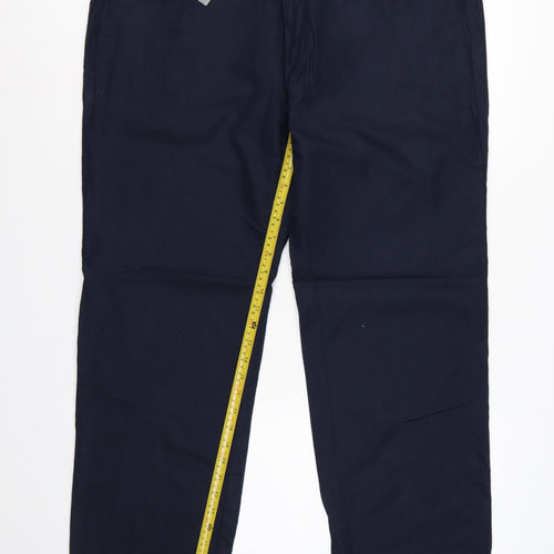 Marks and Spencer Men Blue 42 33 Regular Fit Linen Cotton Chino Trousers