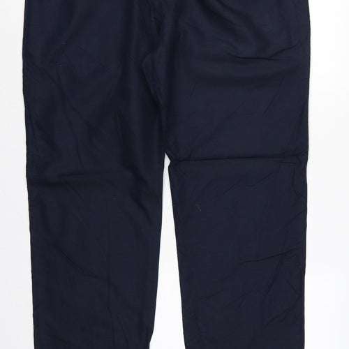 Marks and Spencer Men Blue 42 33 Regular Fit Linen Cotton Chino Trousers