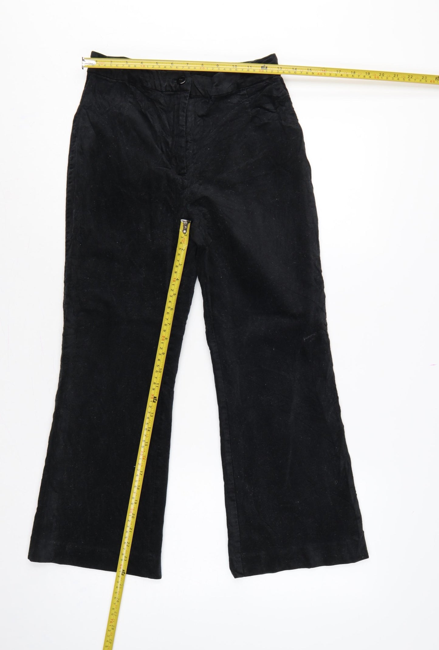 Monki Women’s Black Velvet Flared Trousers UK 10 High Rise