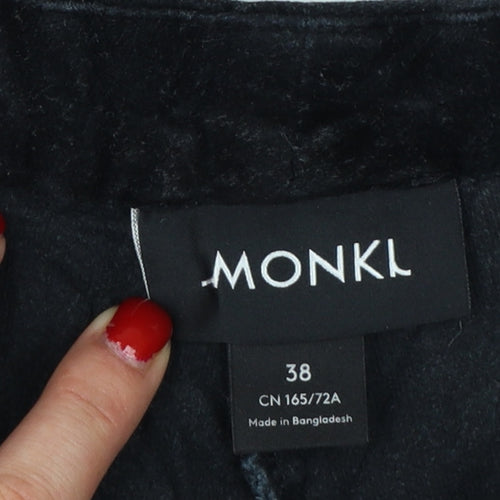 Monki Women’s Black Velvet Flared Trousers UK 10 High Rise
