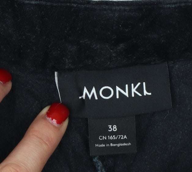 Monki Women’s Black Velvet Flared Trousers UK 10 High Rise