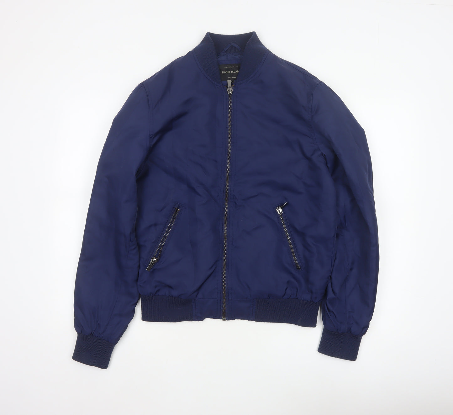 River Island Men's Blue S Padded Bomber Jacket Full Zip