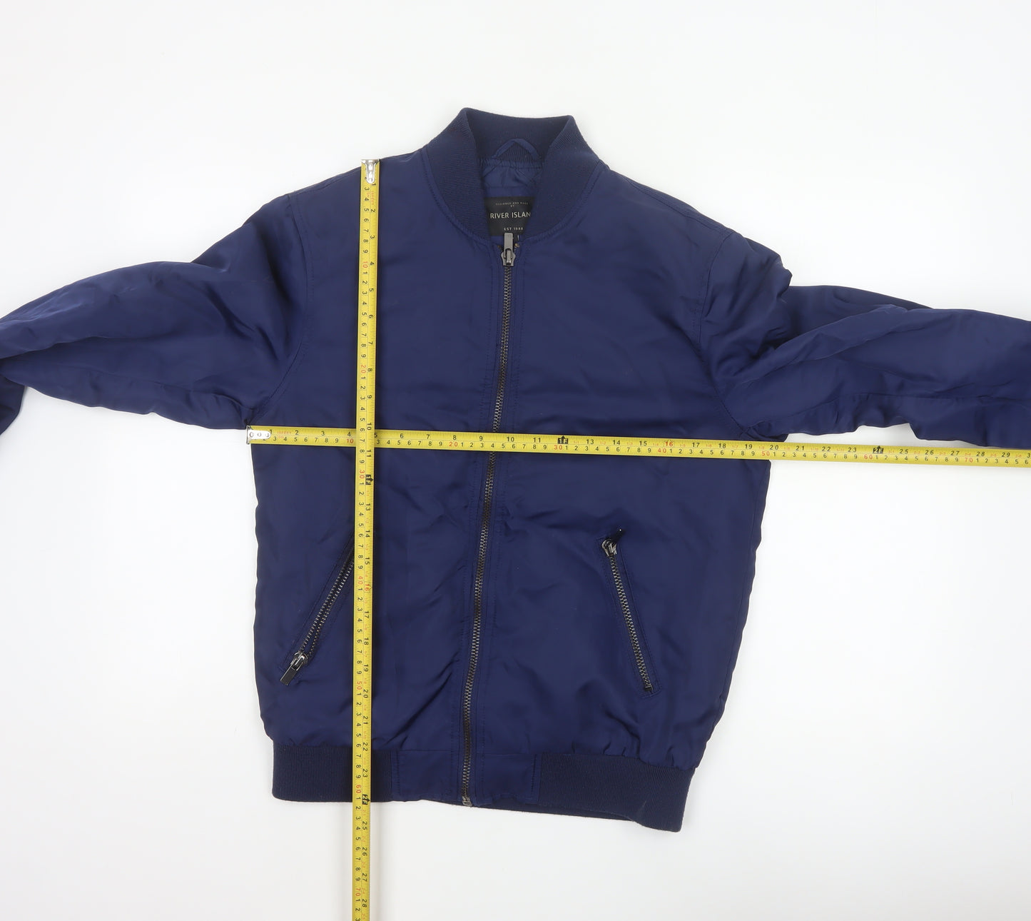 River Island Men's Blue S Padded Bomber Jacket Full Zip