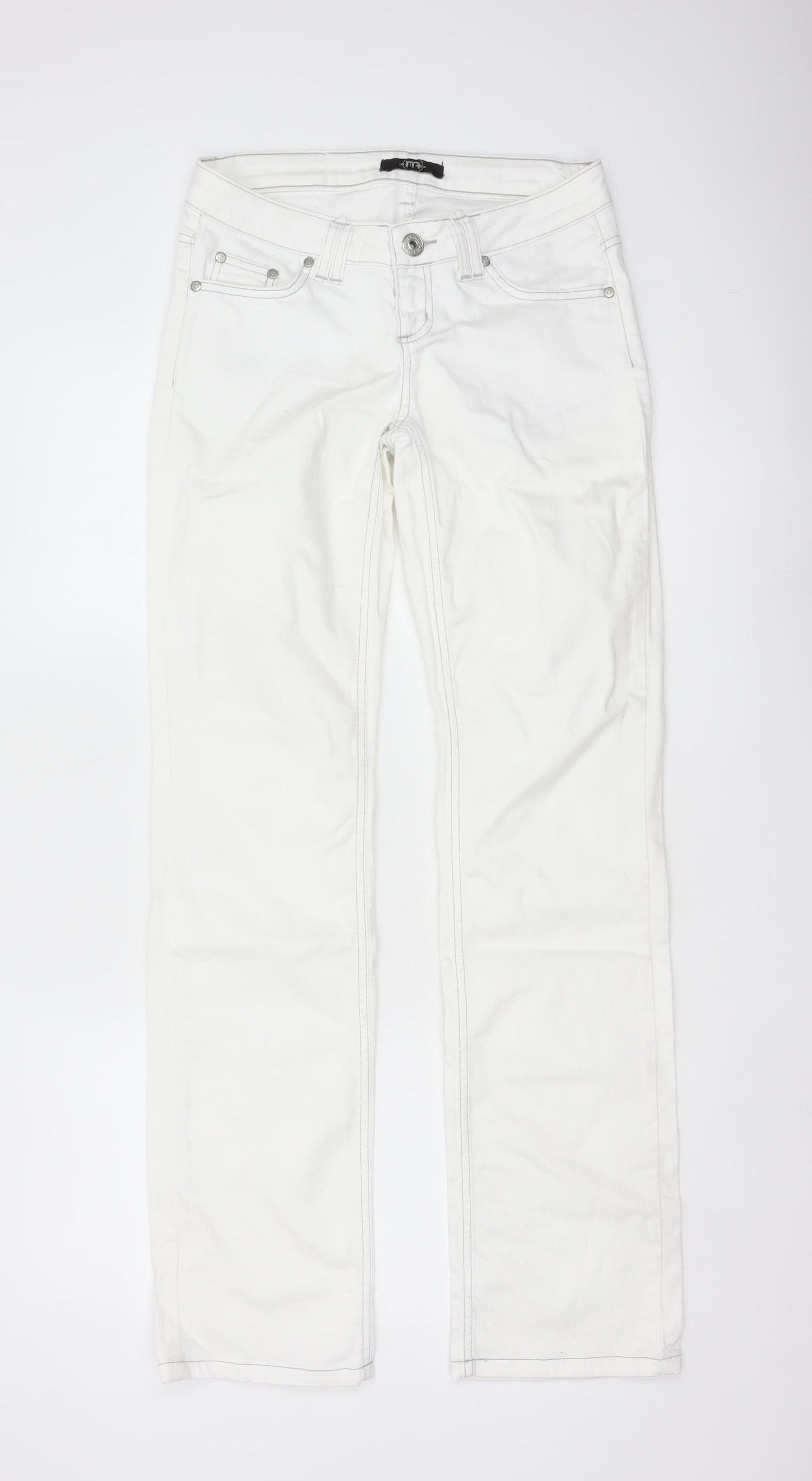 Melrose Women’s White UK 10 Low Rise Straight Studded Jeans