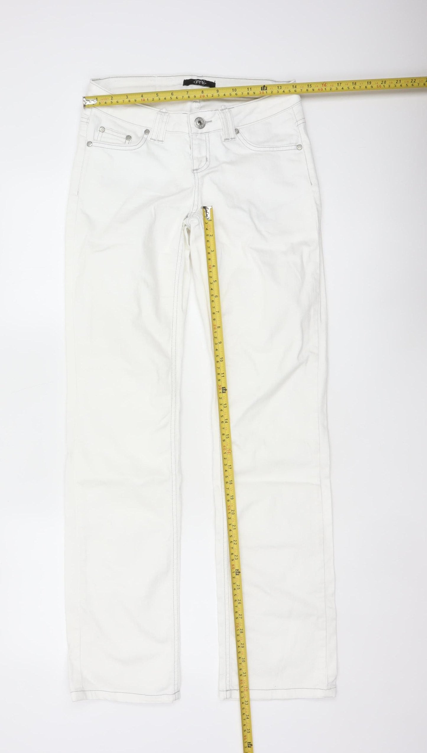 Melrose Women’s White UK 10 Low Rise Straight Studded Jeans