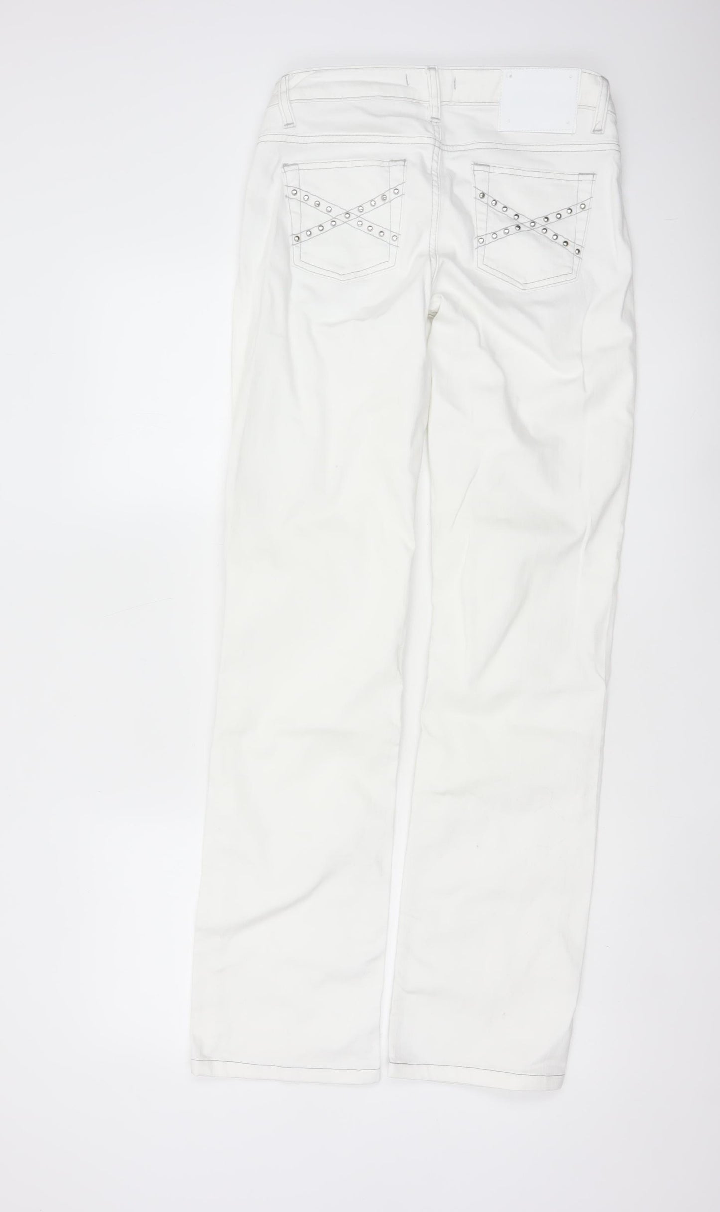 Melrose Women’s White UK 10 Low Rise Straight Studded Jeans