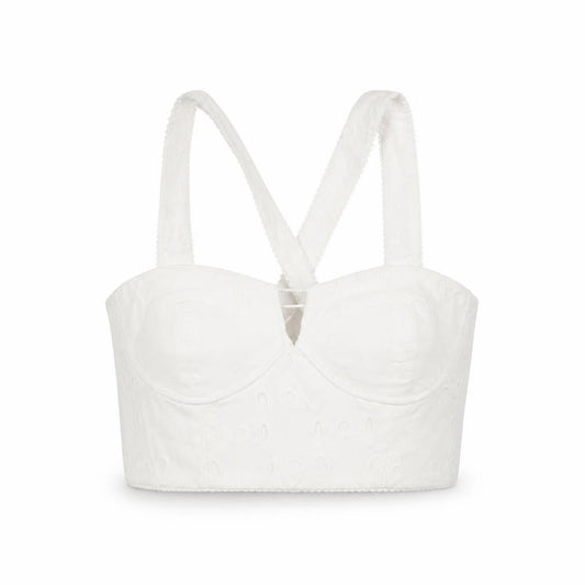 Zara Women Ivory XS Cropped Bustier Camisole Top Wide Straps