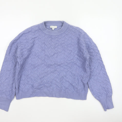 Warehouse Women Purple UK 10 Cable-Knit Crew Neck Viscose Jumper