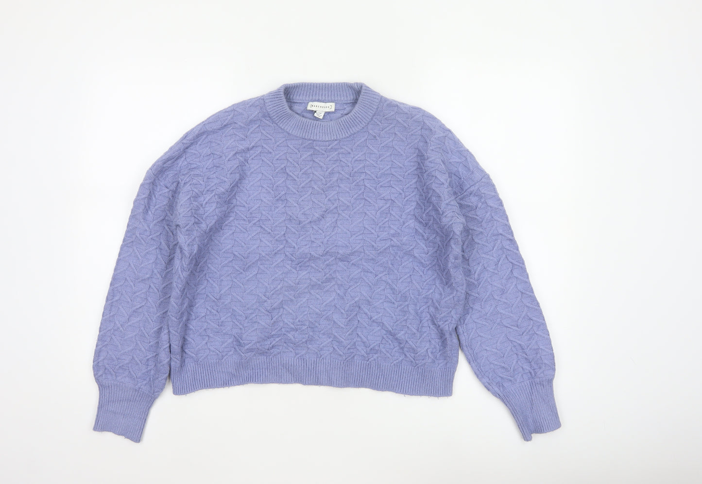 Warehouse Women Purple UK 10 Cable-Knit Crew Neck Viscose Jumper