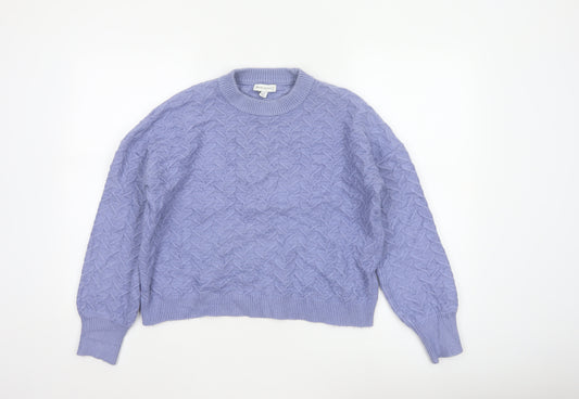 Warehouse Women Purple UK 10 Cable-Knit Crew Neck Viscose Jumper