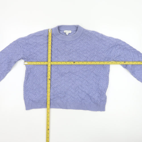 Warehouse Women Purple UK 10 Cable-Knit Crew Neck Viscose Jumper