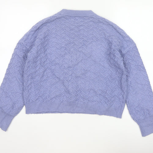 Warehouse Women Purple UK 10 Cable-Knit Crew Neck Viscose Jumper