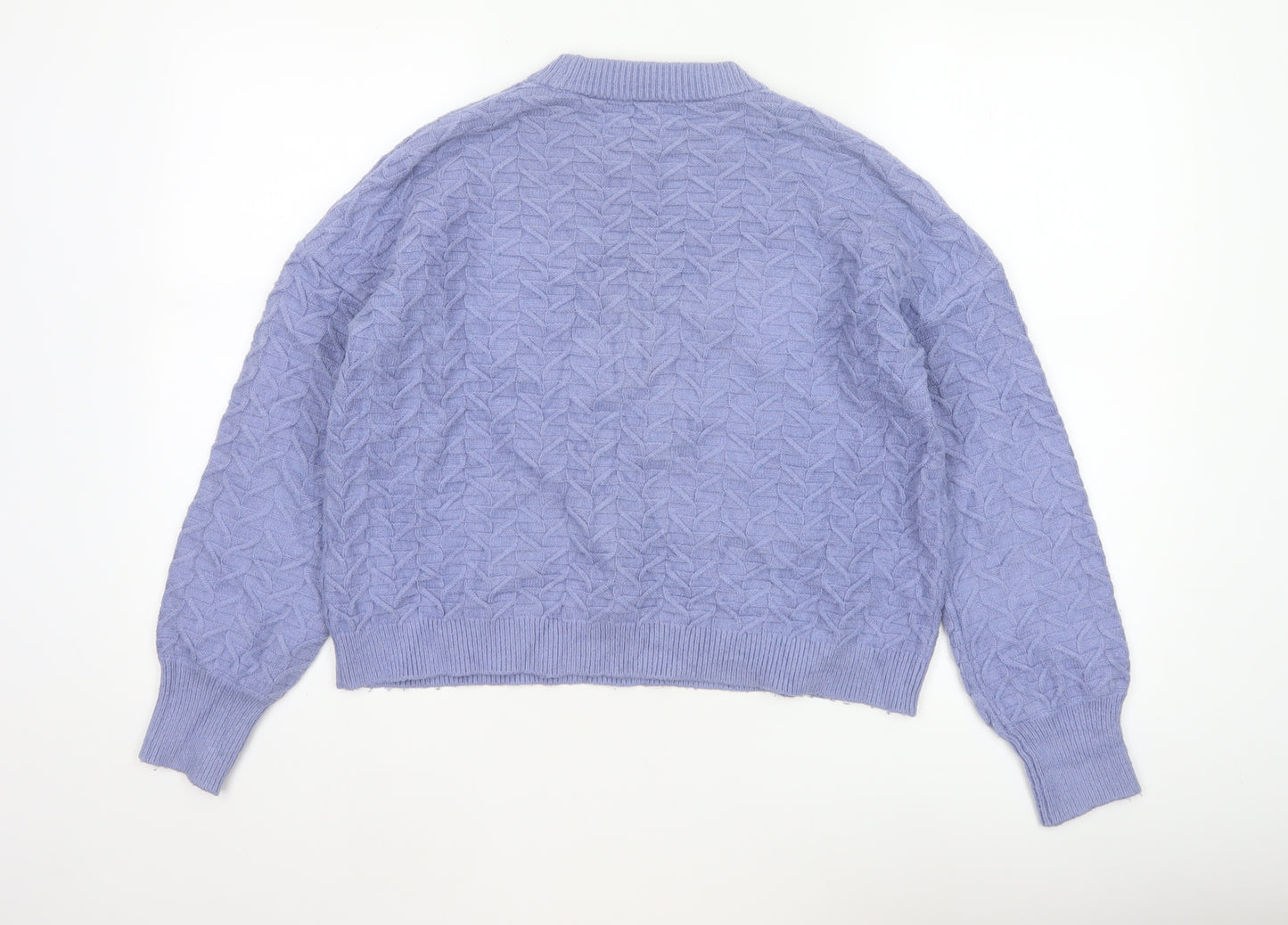 Warehouse Women Purple UK 10 Cable-Knit Crew Neck Viscose Jumper