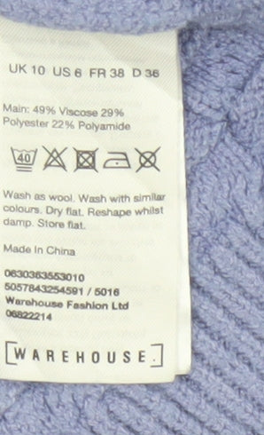 Warehouse Women Purple UK 10 Cable-Knit Crew Neck Viscose Jumper