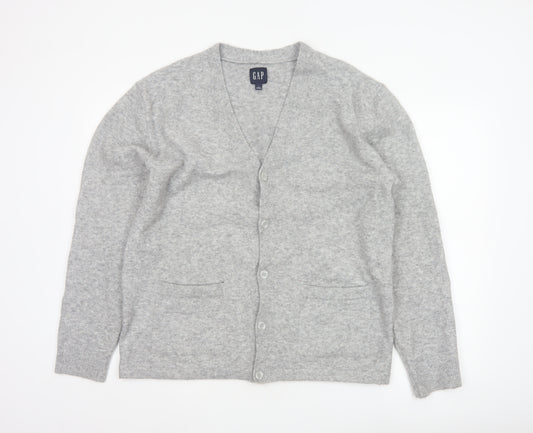 GAP Men’s Grey M V-Neck Button Knit Cardigan Pockets