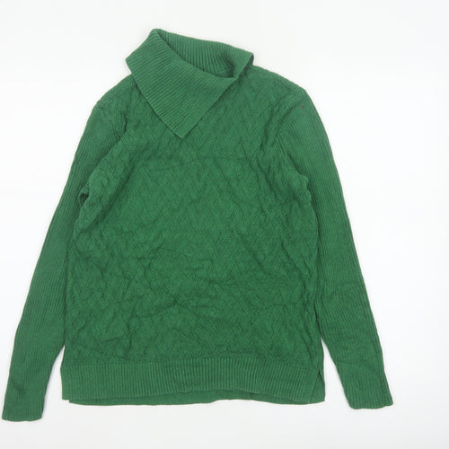 Lands' End Women's Green M Cable-Knit Roll Neck Cotton Jumper