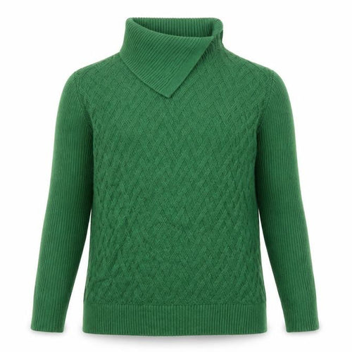 Lands' End Women's Green M Cable-Knit Roll Neck Cotton Jumper