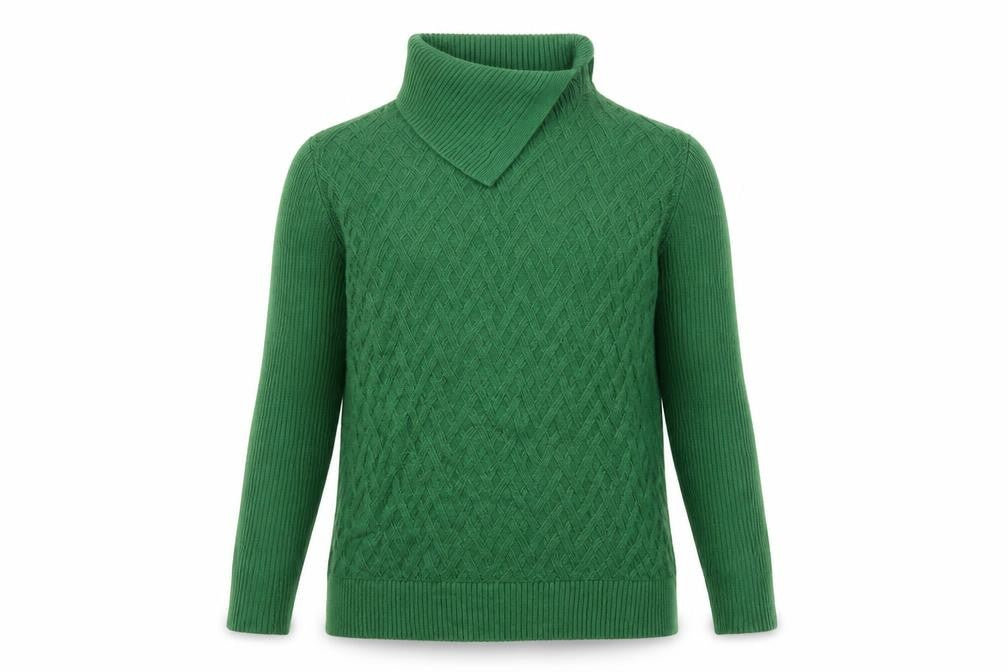 Lands' End Women's Green M Cable-Knit Roll Neck Cotton Jumper