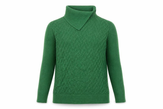 Lands' End Women's Green M Cable-Knit Roll Neck Cotton Jumper