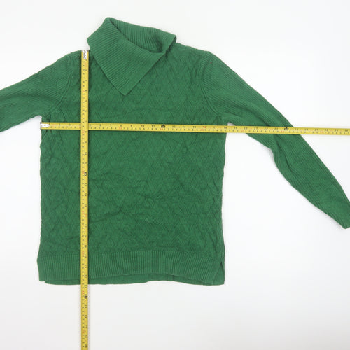 Lands' End Women's Green M Cable-Knit Roll Neck Cotton Jumper