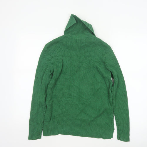 Lands' End Women's Green M Cable-Knit Roll Neck Cotton Jumper
