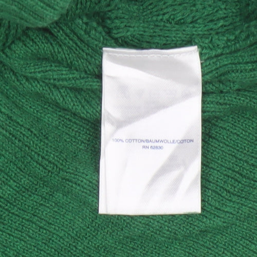 Lands' End Women's Green M Cable-Knit Roll Neck Cotton Jumper