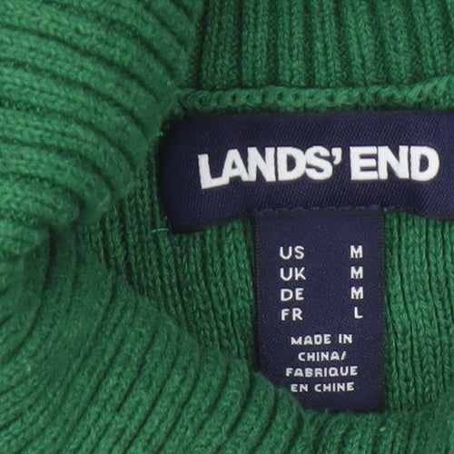 Lands' End Women's Green M Cable-Knit Roll Neck Cotton Jumper