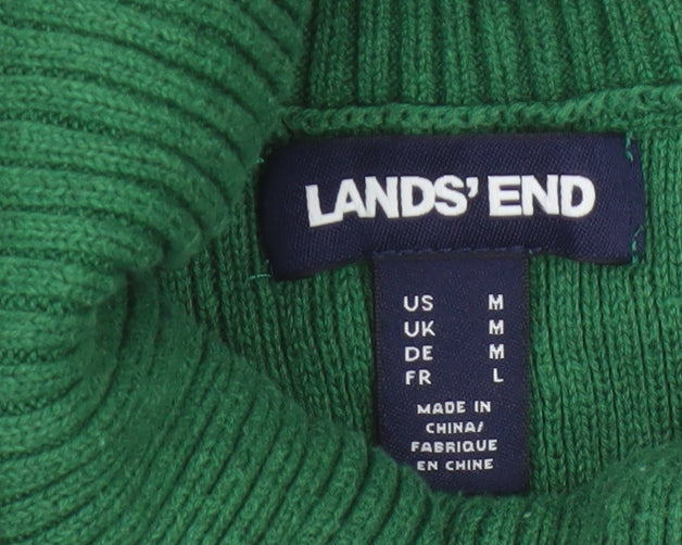 Lands' End Women's Green M Cable-Knit Roll Neck Cotton Jumper