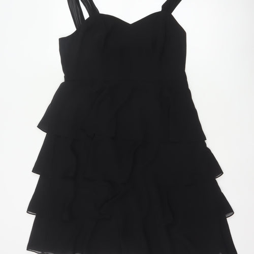 John Lewis Women Black UK 14 Long Chiffon Ruffle Fit & Flare Dress