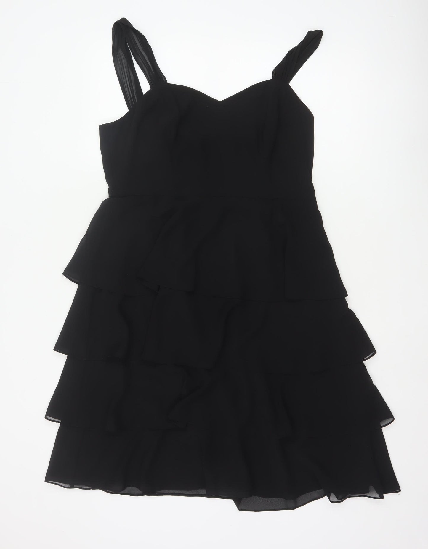 John Lewis Women Black UK 14 Long Chiffon Ruffle Fit & Flare Dress