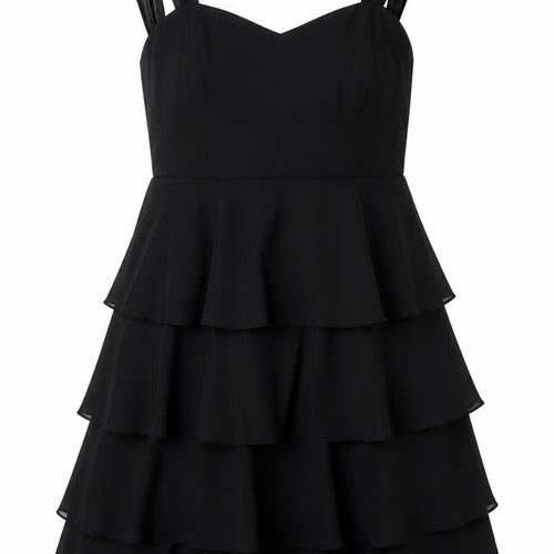 John Lewis Women Black UK 14 Long Chiffon Ruffle Fit & Flare Dress