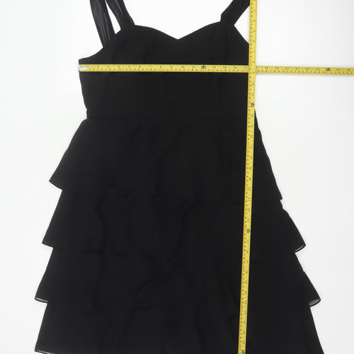 John Lewis Women Black UK 14 Long Chiffon Ruffle Fit & Flare Dress