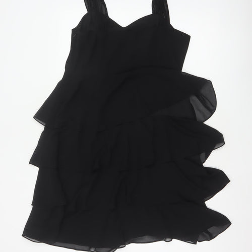 John Lewis Women Black UK 14 Long Chiffon Ruffle Fit & Flare Dress