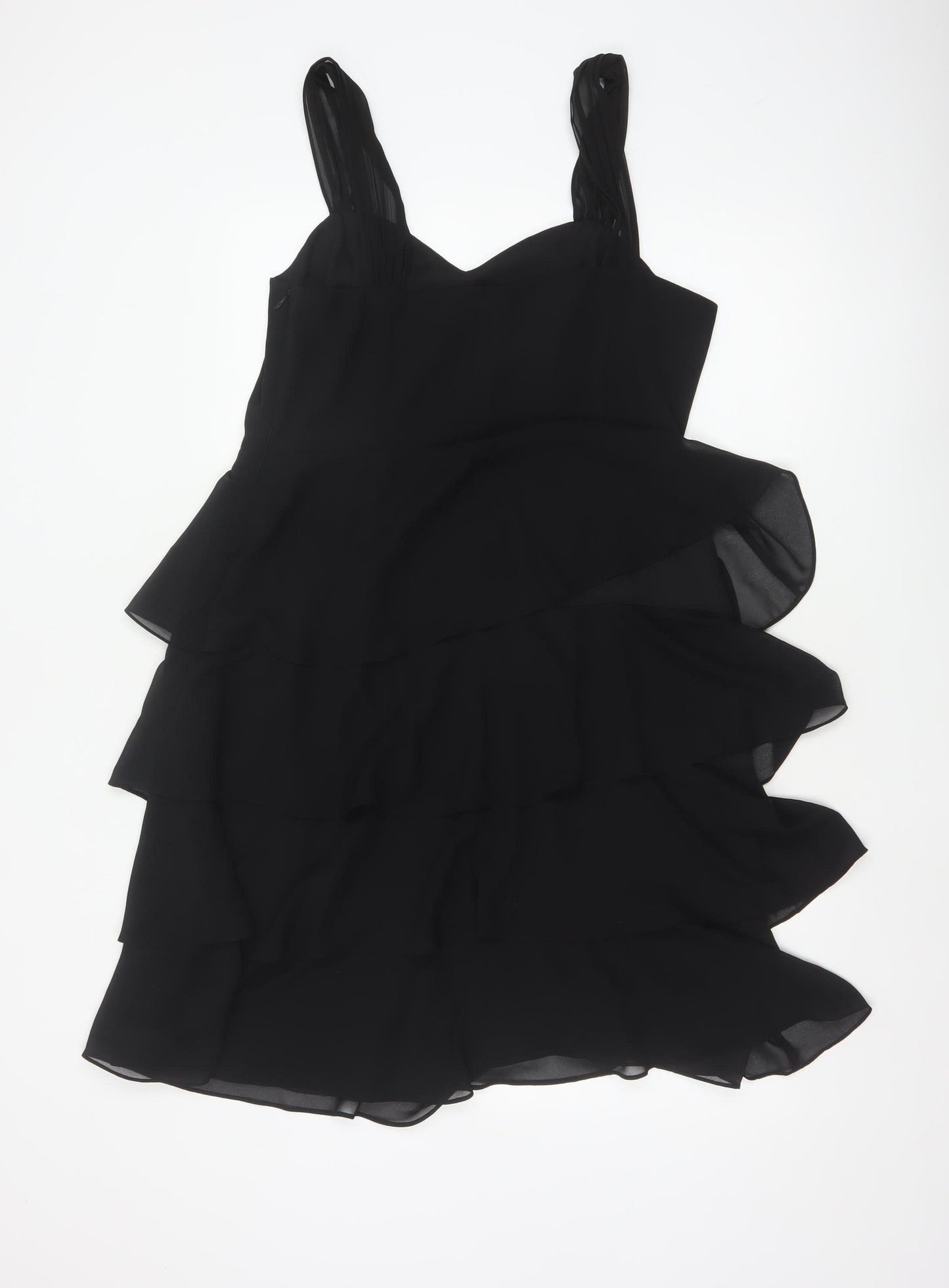 John Lewis Women Black UK 14 Long Chiffon Ruffle Fit & Flare Dress