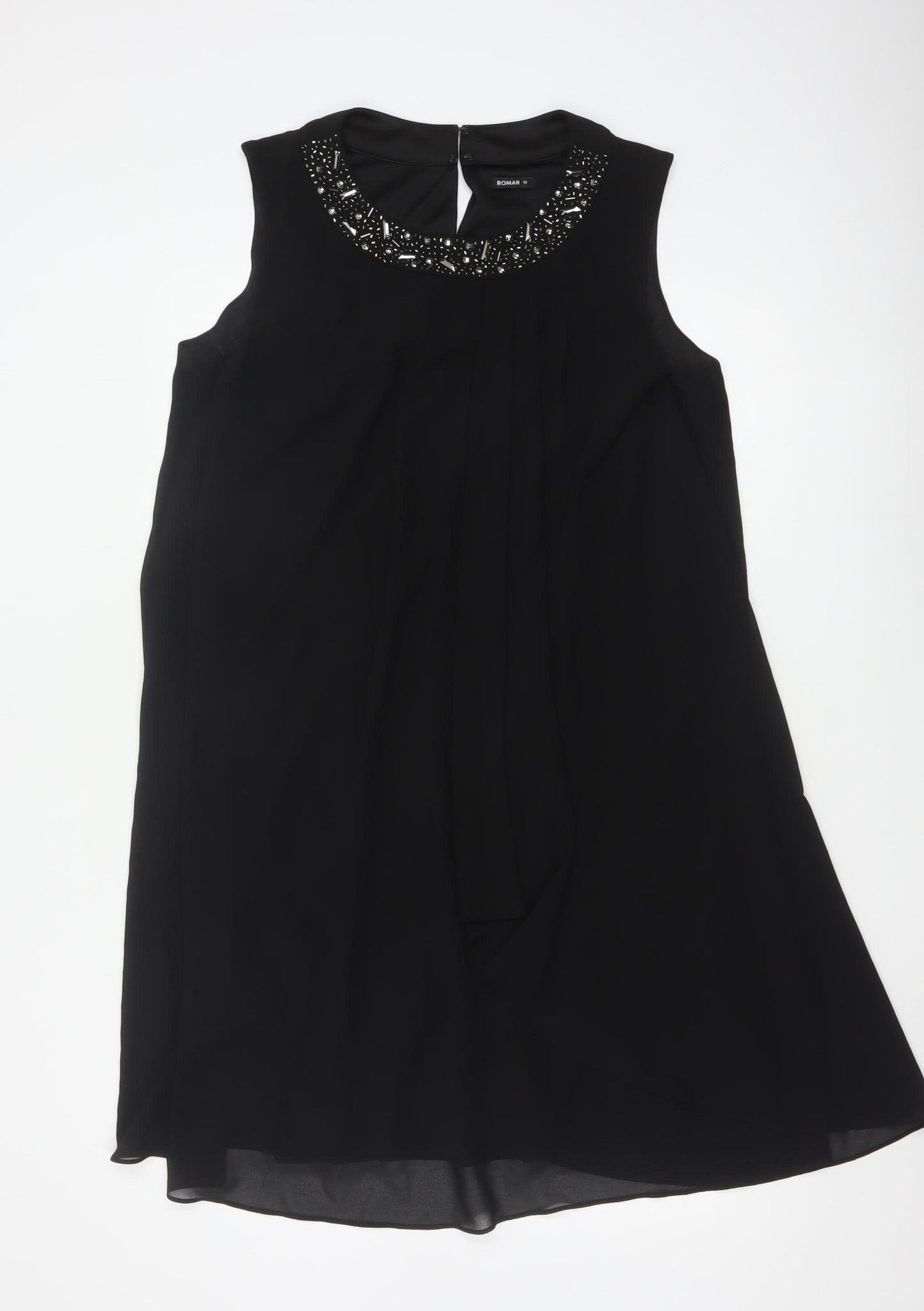 Roman Women Black Size 18 A-Line Beaded Chiffon Formal Dress