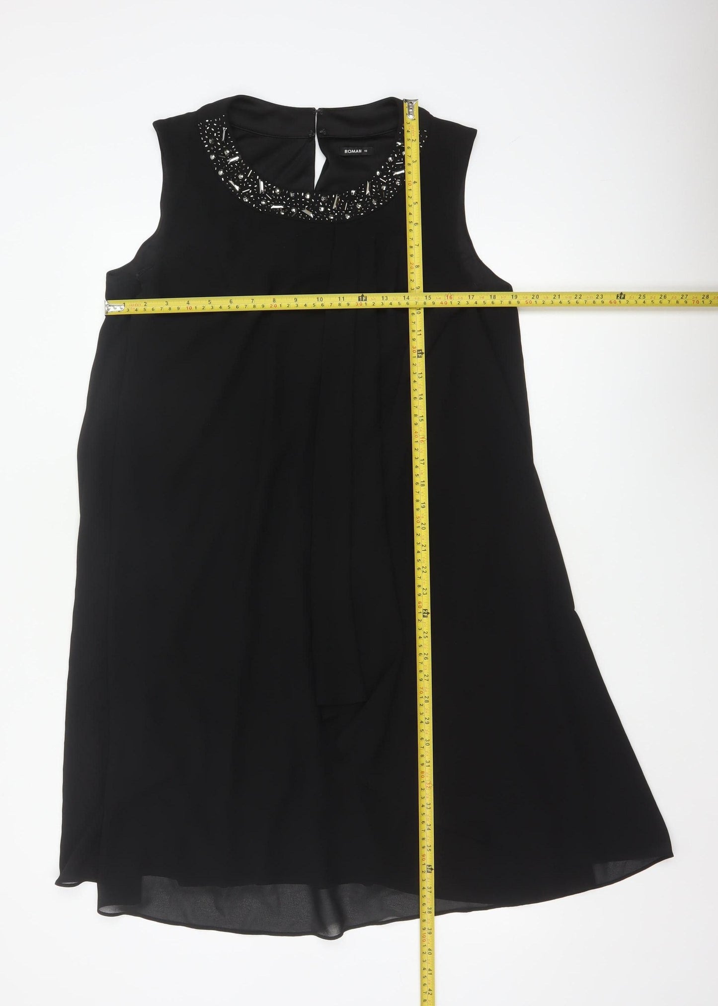 Roman Women Black Size 18 A-Line Beaded Chiffon Formal Dress