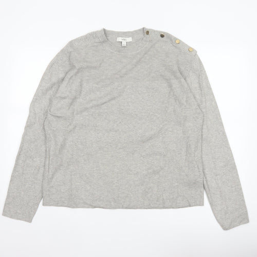 Marks & Spencer Women Grey L Knit Button Shoulder Pullover Jumper