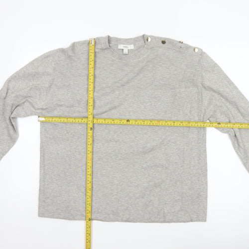 Marks & Spencer Women Grey L Knit Button Shoulder Pullover Jumper