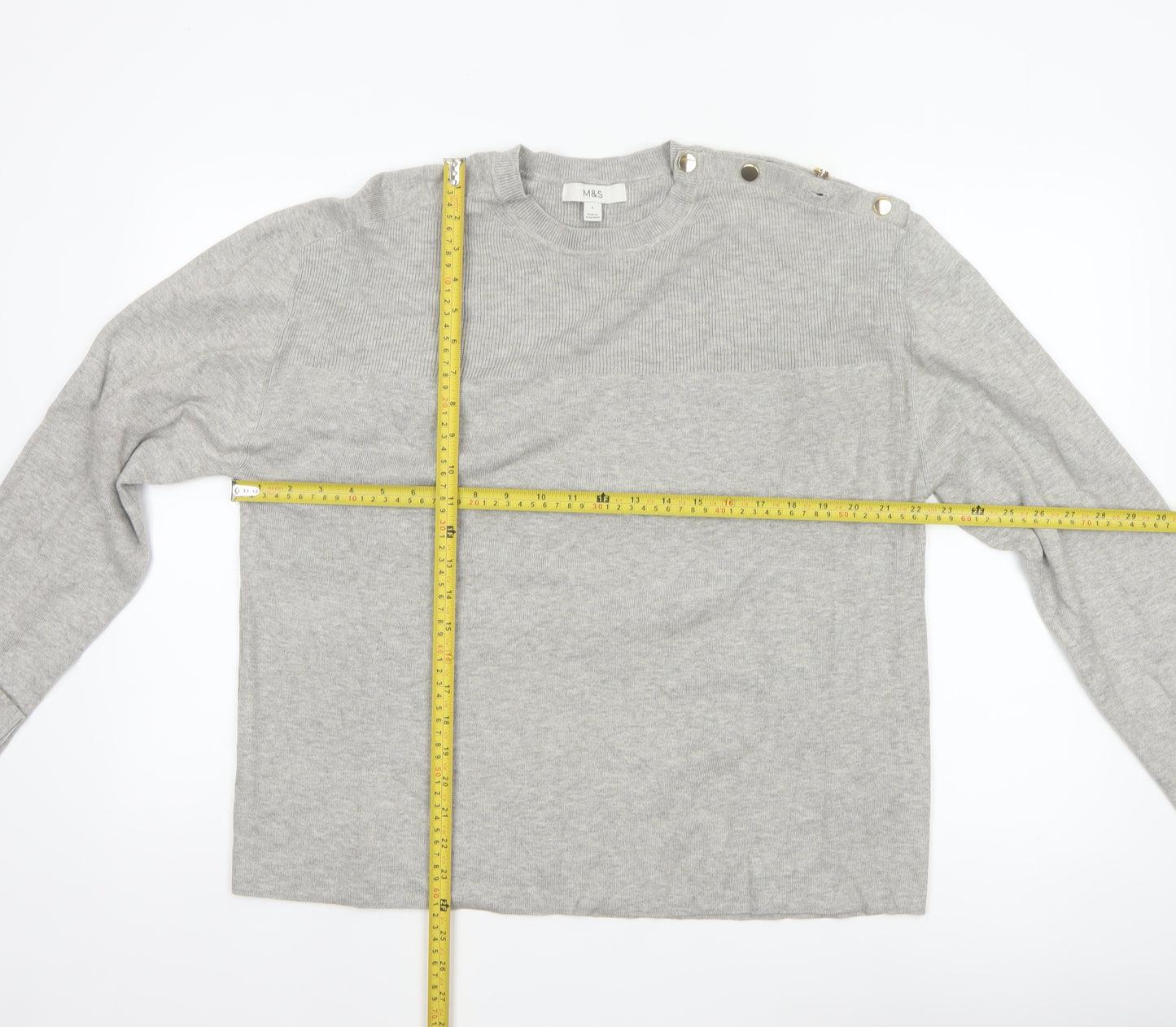 Marks & Spencer Women Grey L Knit Button Shoulder Pullover Jumper