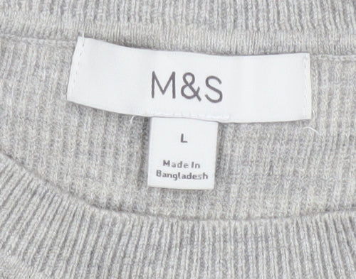 Marks & Spencer Women Grey L Knit Button Shoulder Pullover Jumper