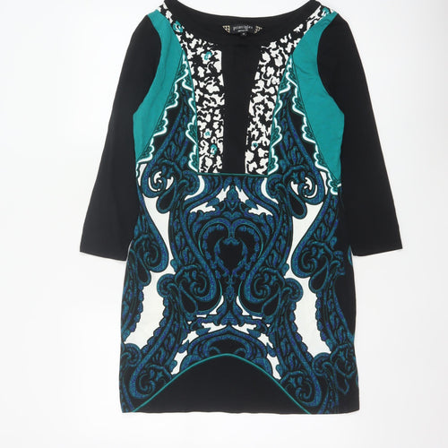 Principles Ben de Lisi Women Black Teal UK 10 Paisley Sheath Dress