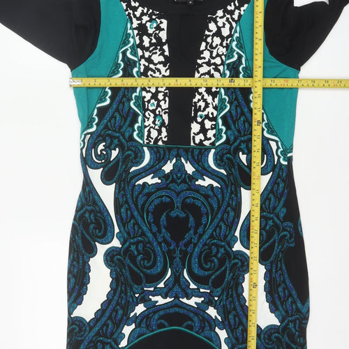 Principles Ben de Lisi Women Black Teal UK 10 Paisley Sheath Dress