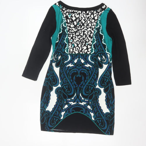 Principles Ben de Lisi Women Black Teal UK 10 Paisley Sheath Dress