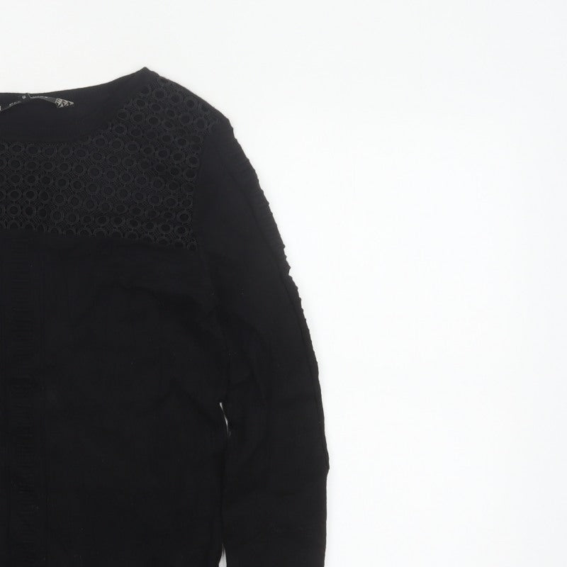 Principles Women’s Black Size 10 Crew Neck Lace Panel Knit Jumper