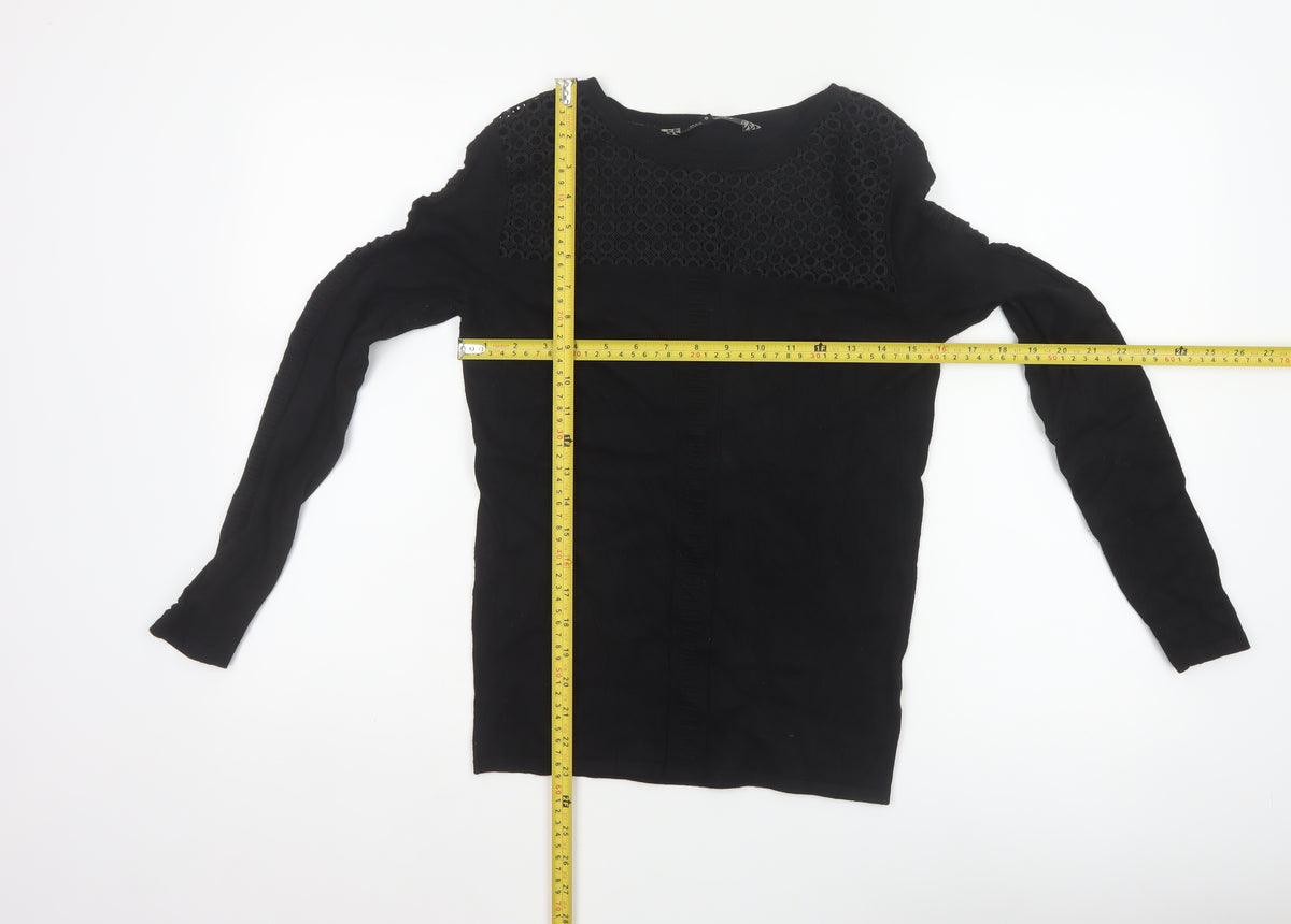 Principles Women’s Black Size 10 Crew Neck Lace Panel Knit Jumper