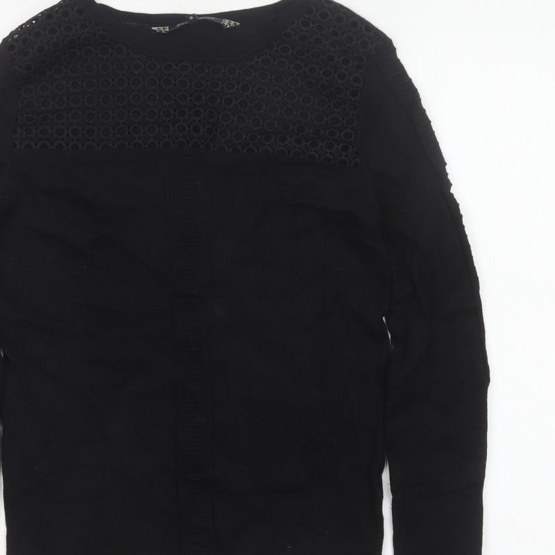 Principles Women’s Black Size 10 Crew Neck Lace Panel Knit Jumper