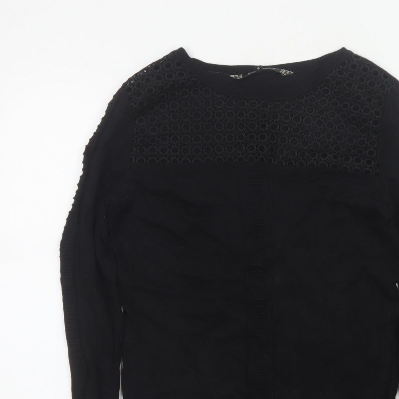 Principles Women’s Black Size 10 Crew Neck Lace Panel Knit Jumper